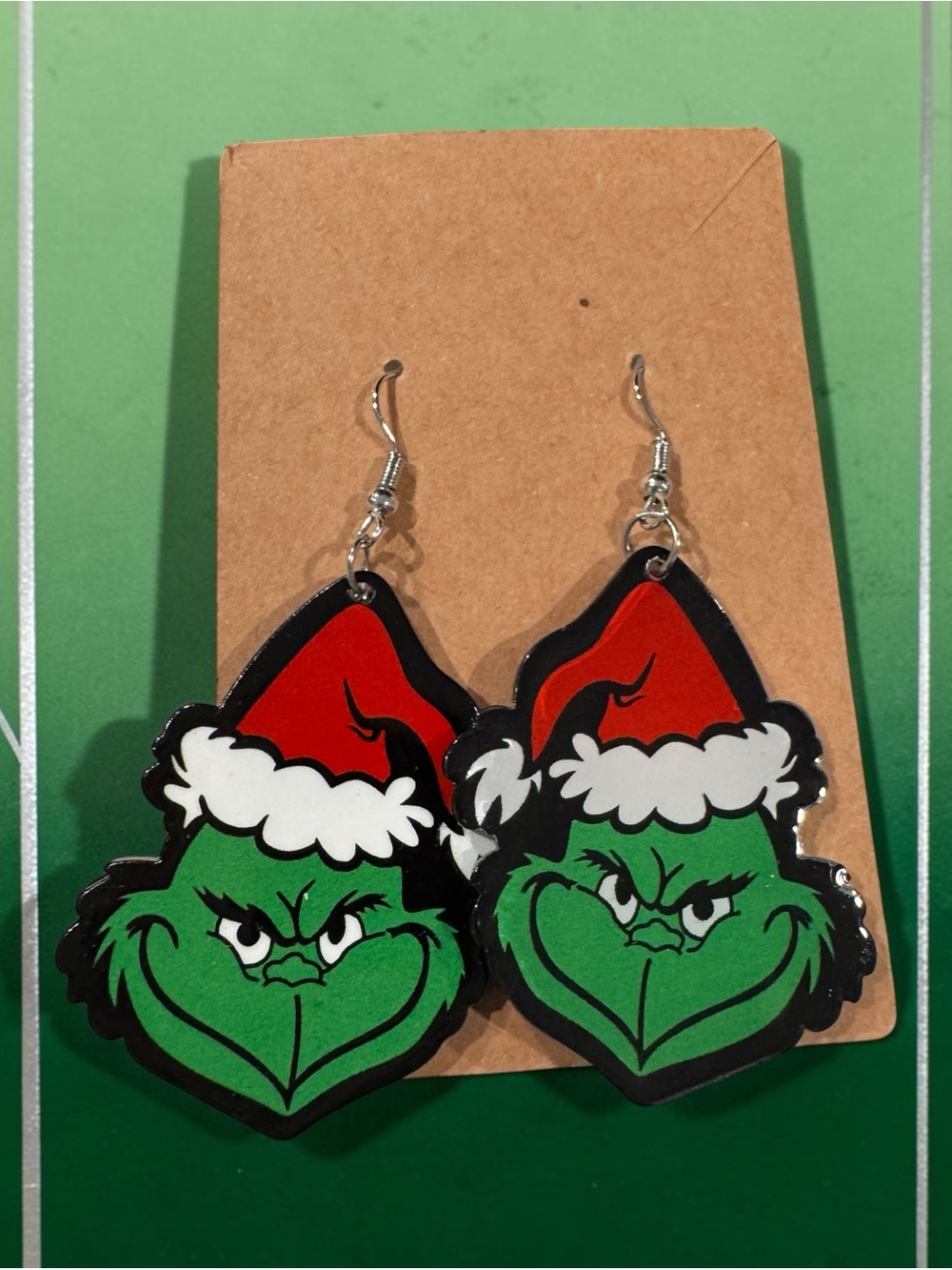 Grinch Santa Hat Dangle Earrings - Green & Red